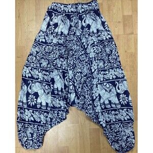 Hippie Elephants Harem Boho Navy Elastic Waist Women’s One Size Festival Pants